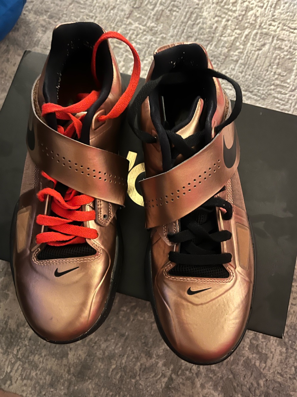 Nike Metallic Copper Sneakers with Black Accents and Orange Laces
